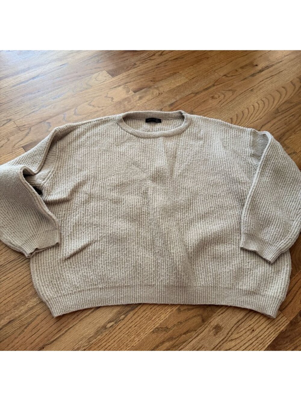 Dazy Womens Tan Crewneck Large Cropped Sweater